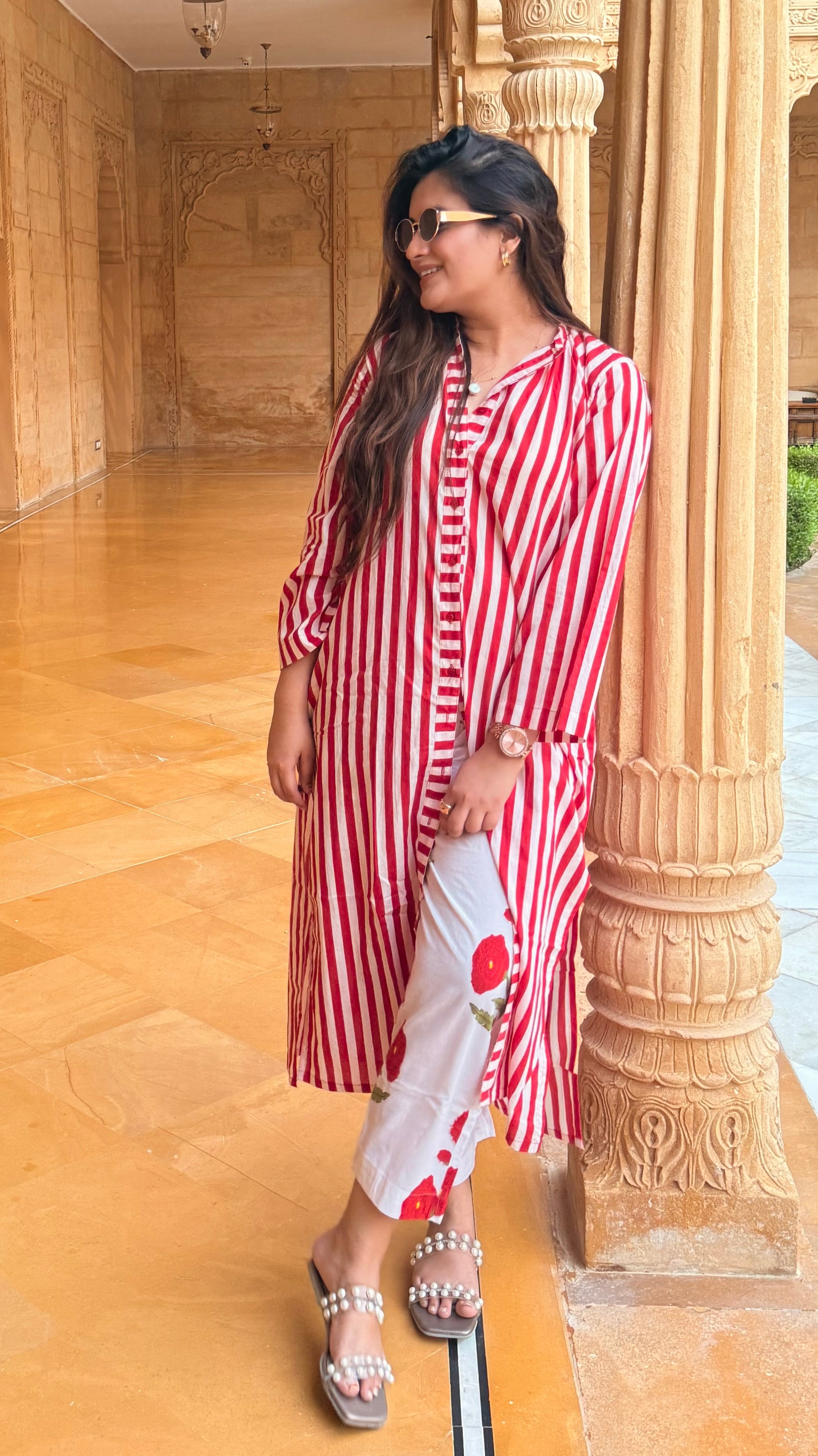 Luxury pret red stripe cordset