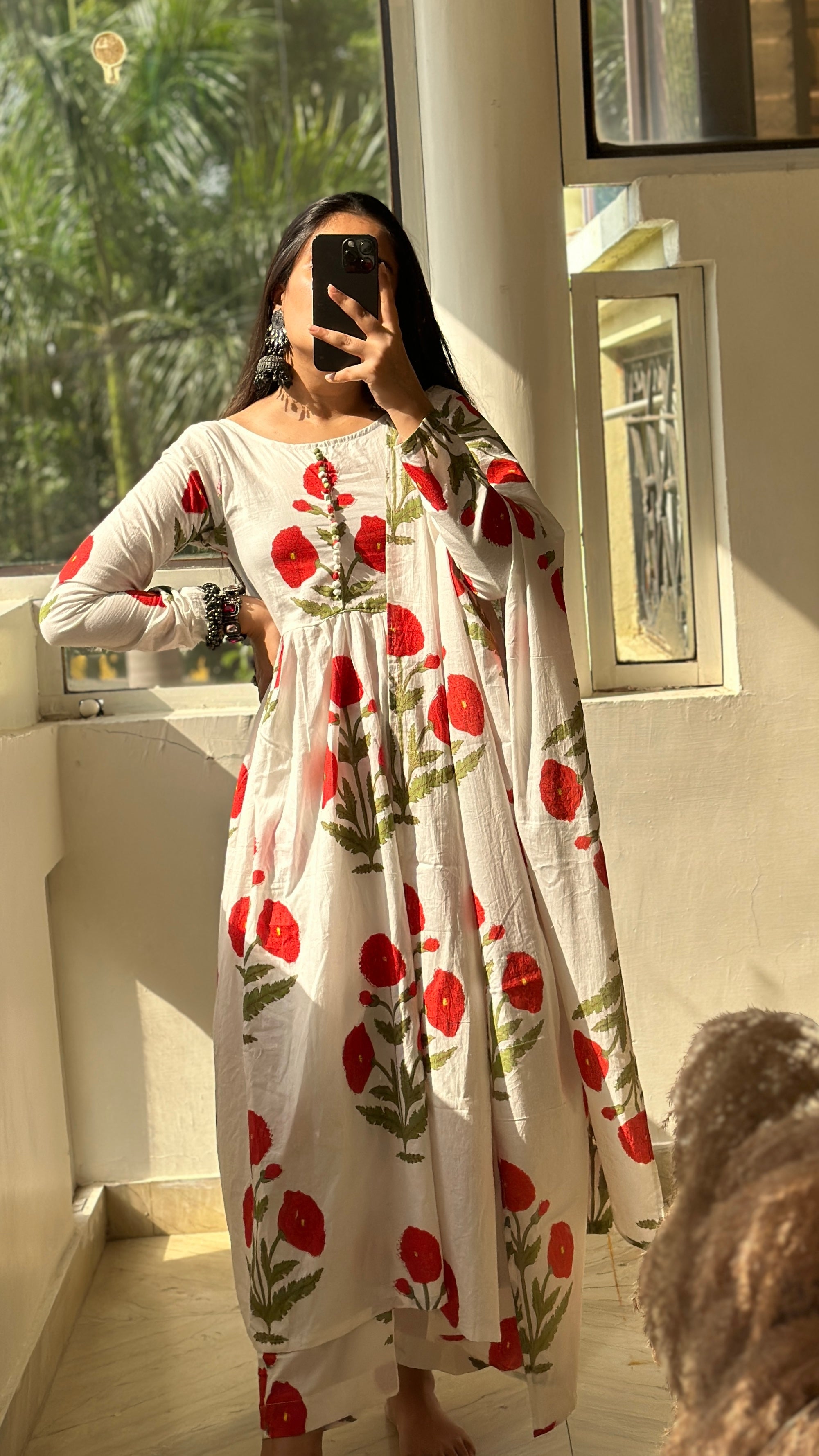 Red mughal anarkali set