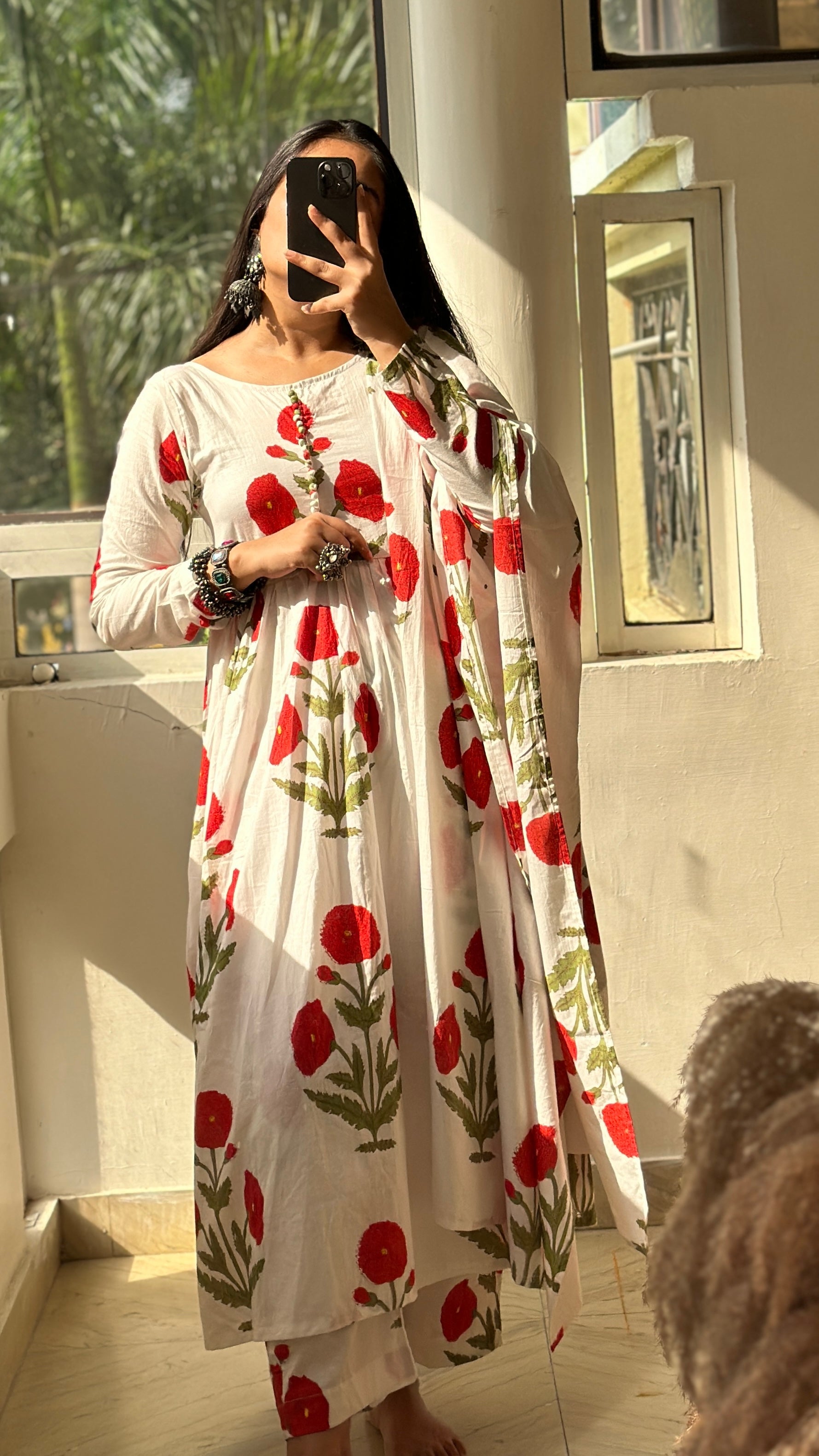 Red mughal anarkali set