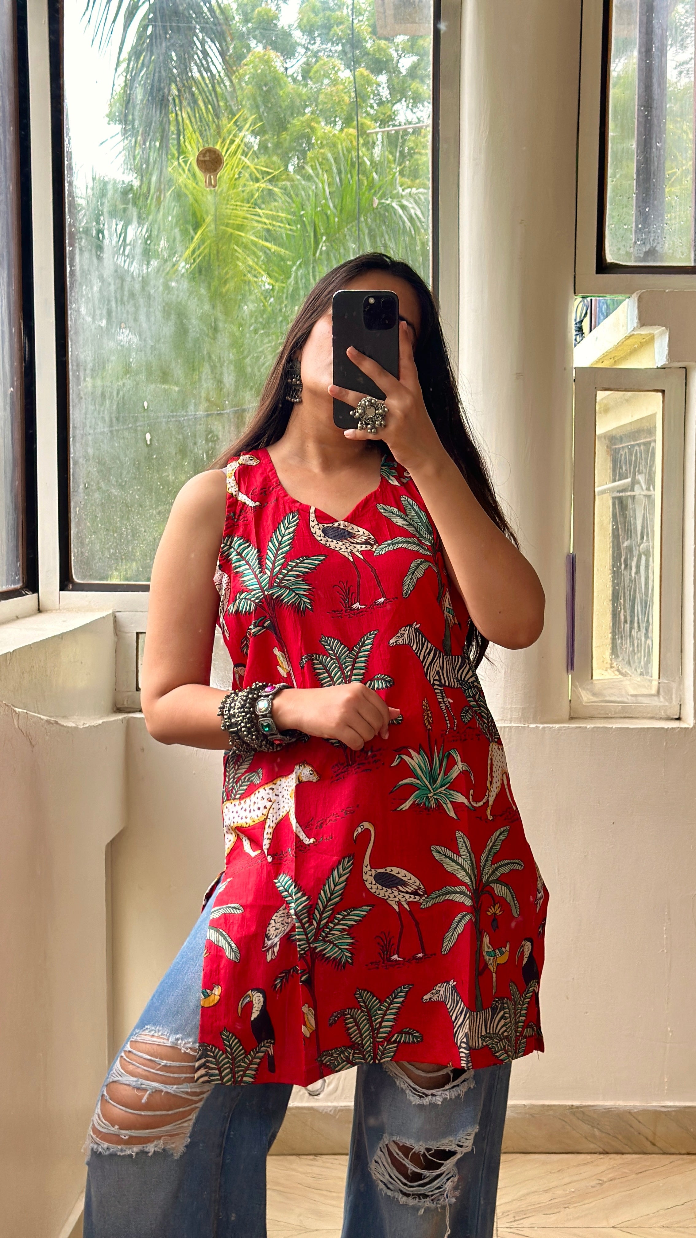 Red safari kurti