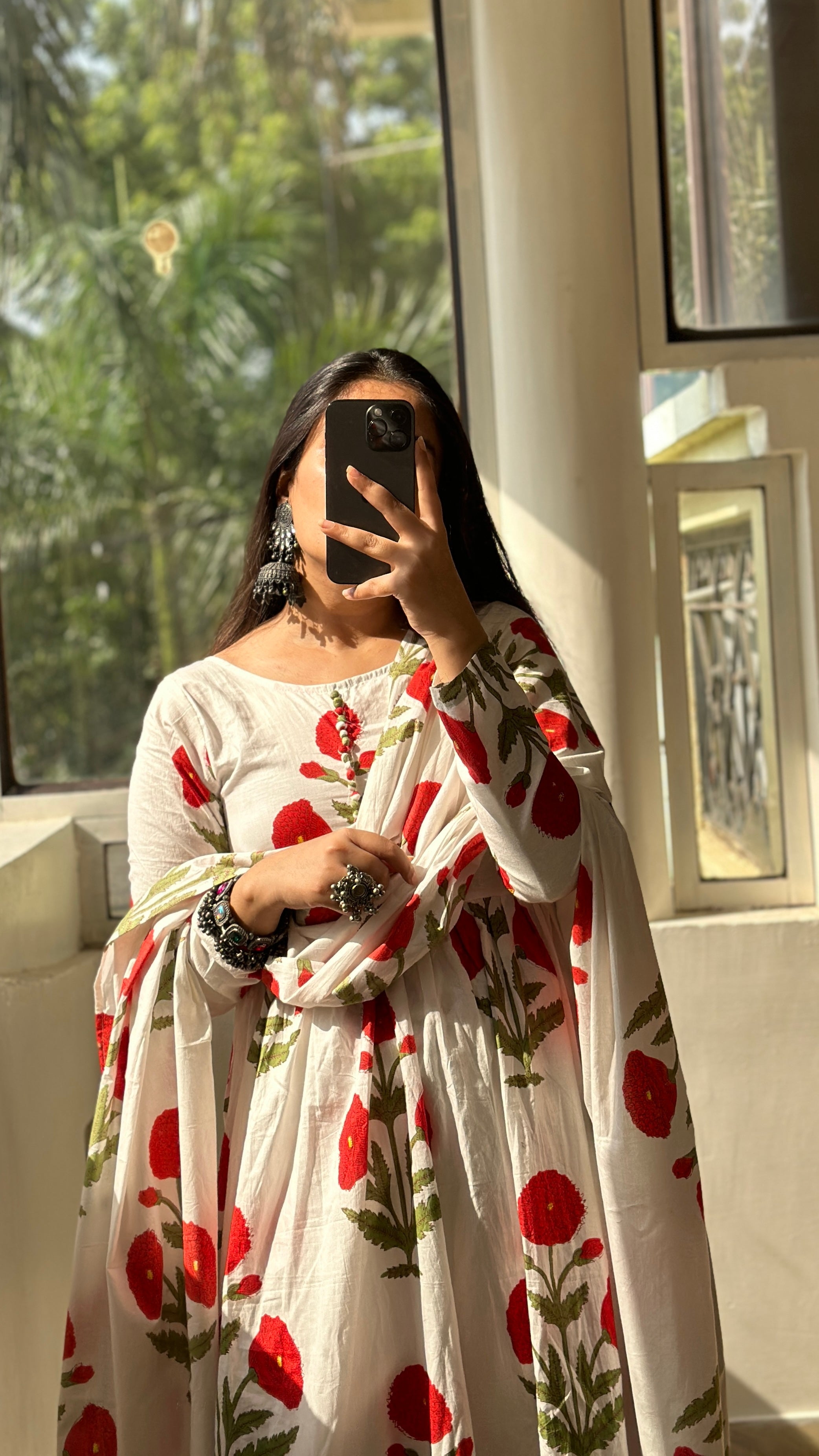 Red mughal anarkali set