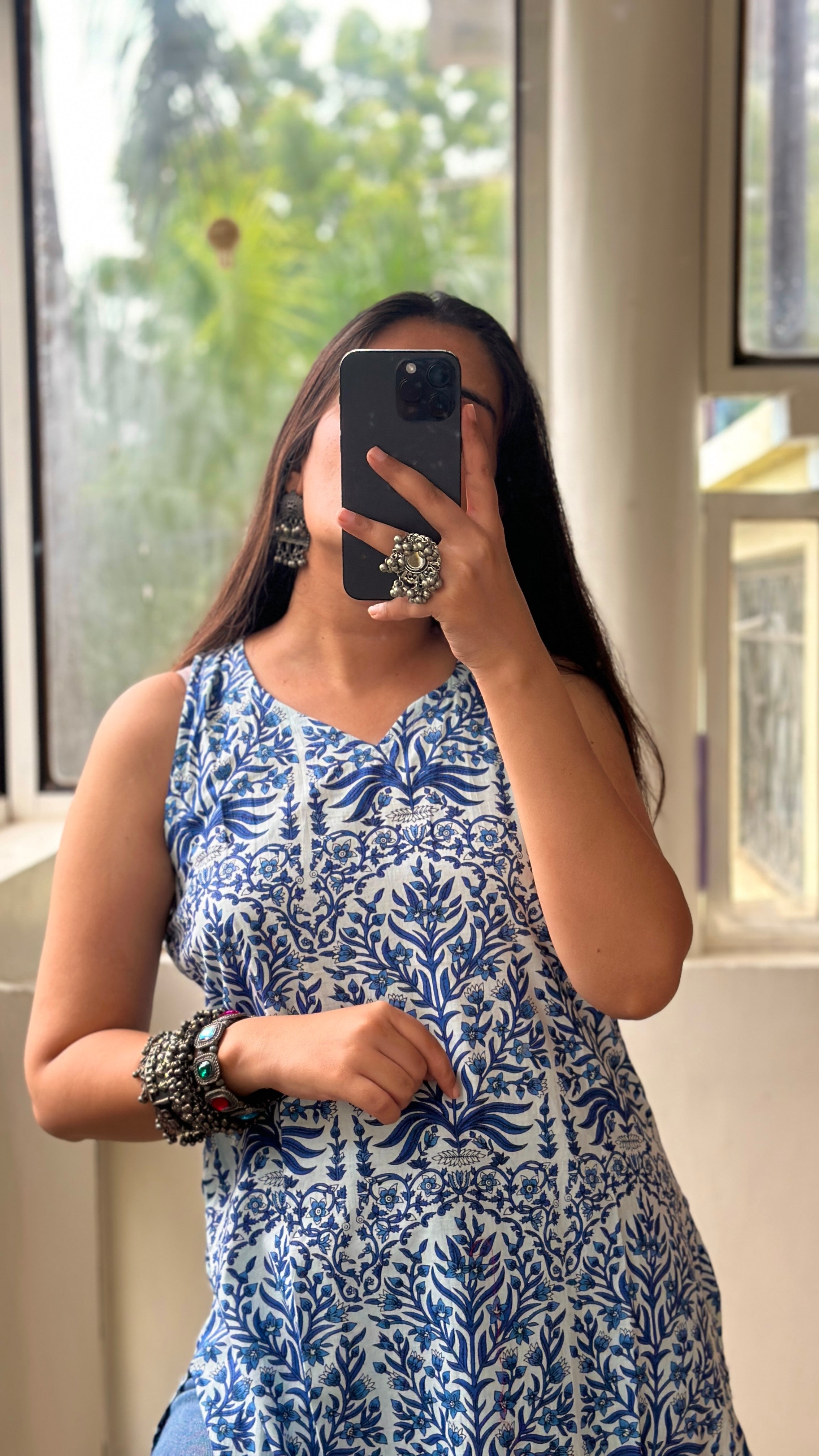 White Blue printed kurti