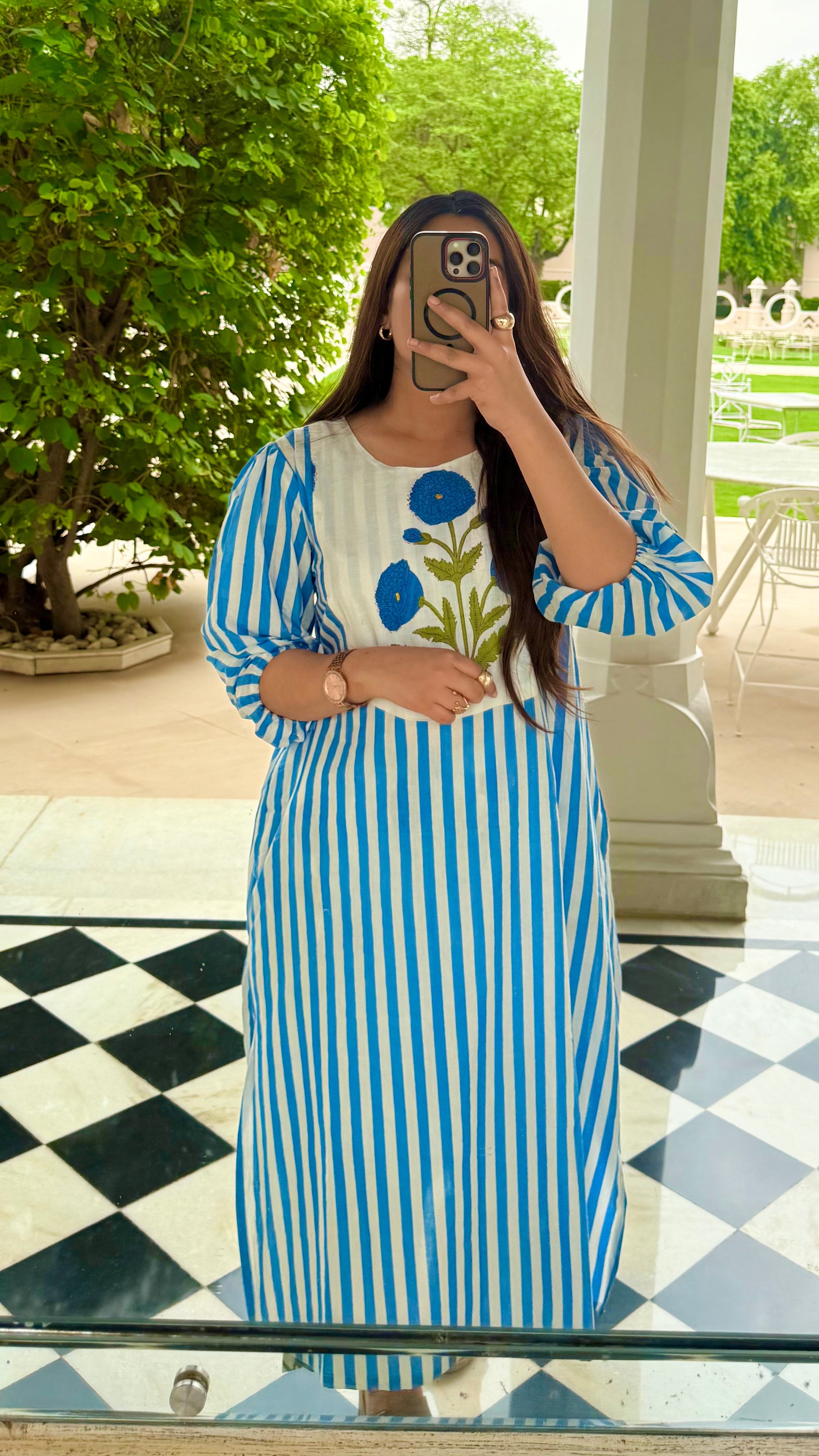 Luxury blue stripe & poppy edit cordset