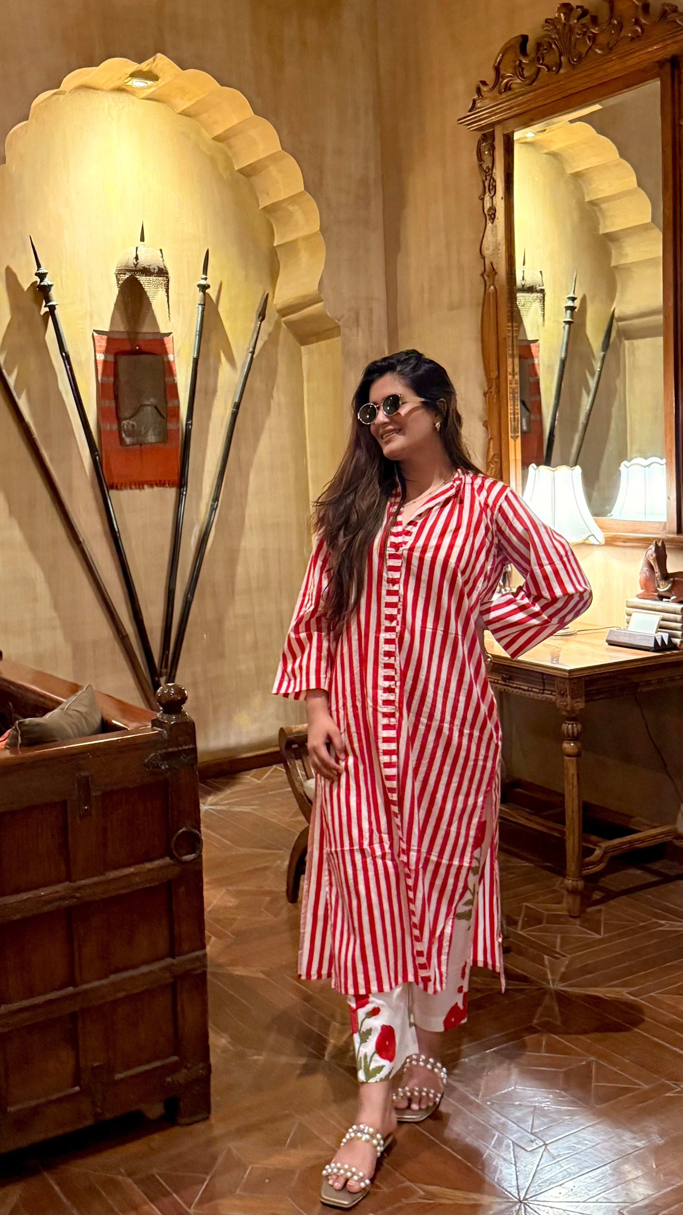 Luxury pret red stripe cordset