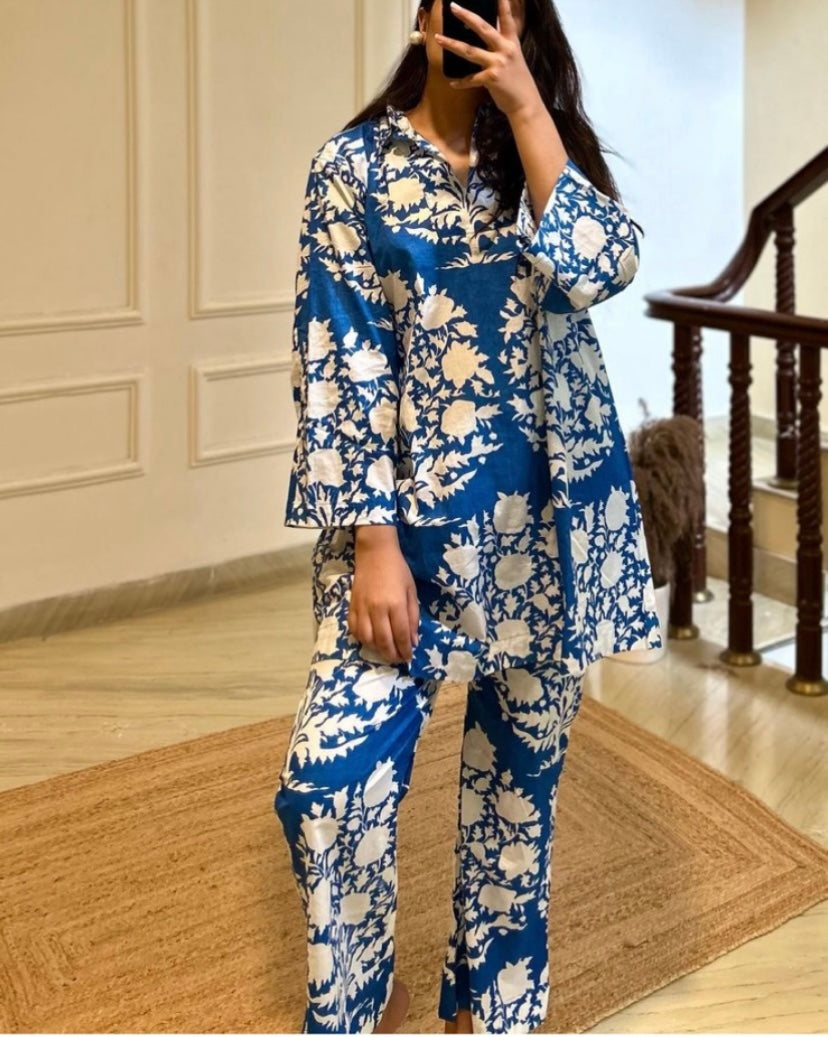 Blue Hand Block Co-ord Set