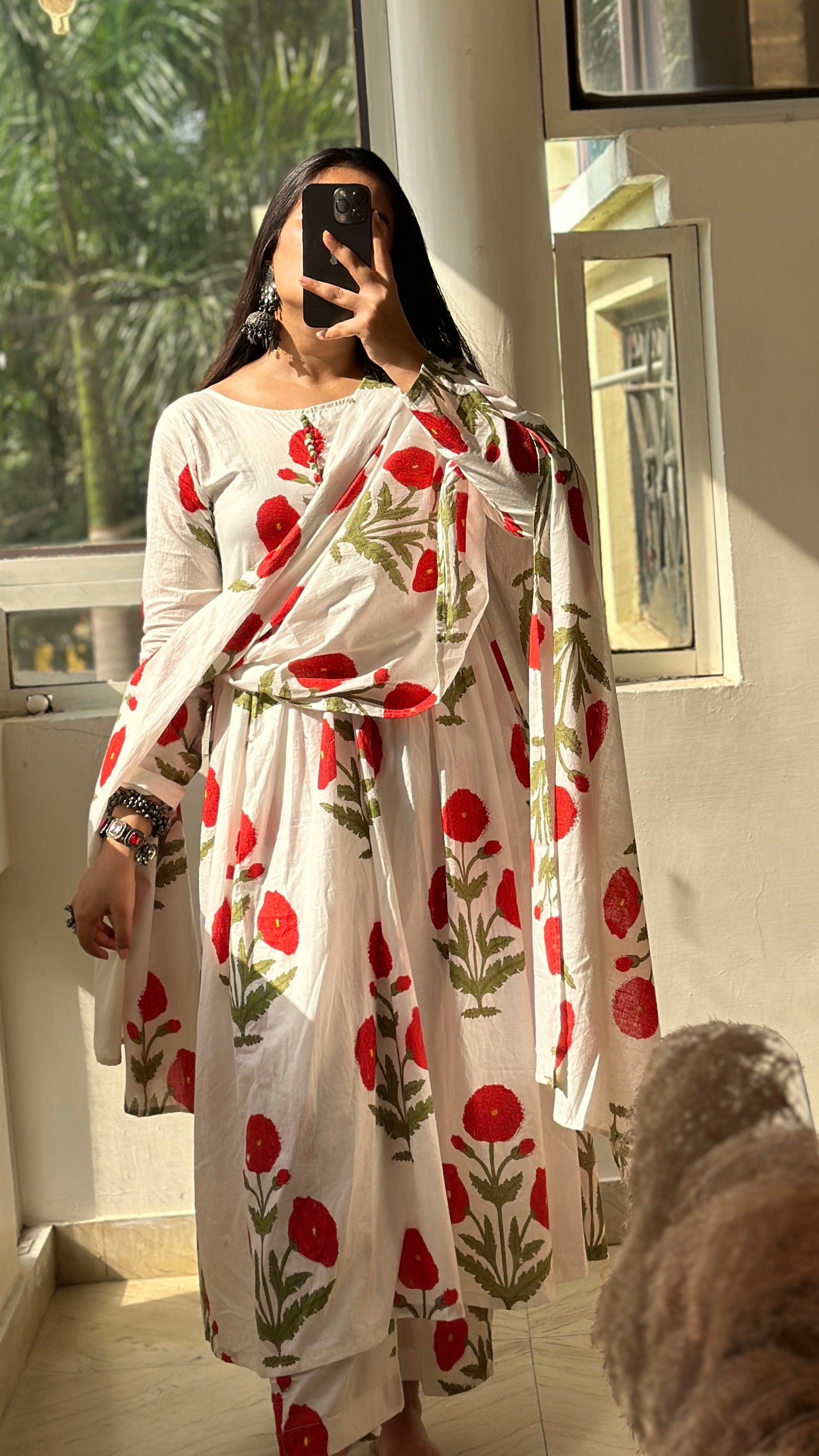 Red mughal anarkali set