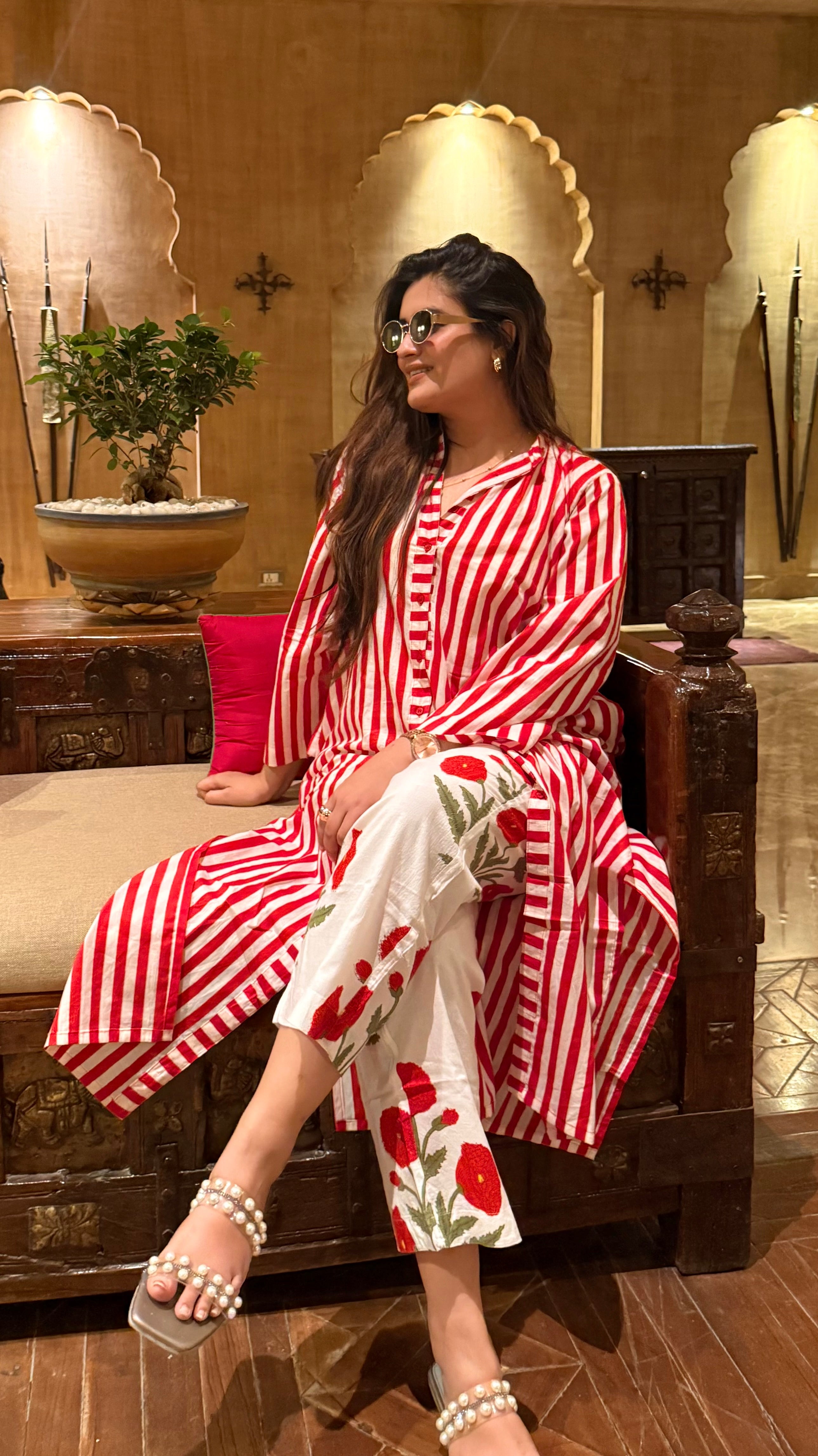 Luxury pret red stripe cordset